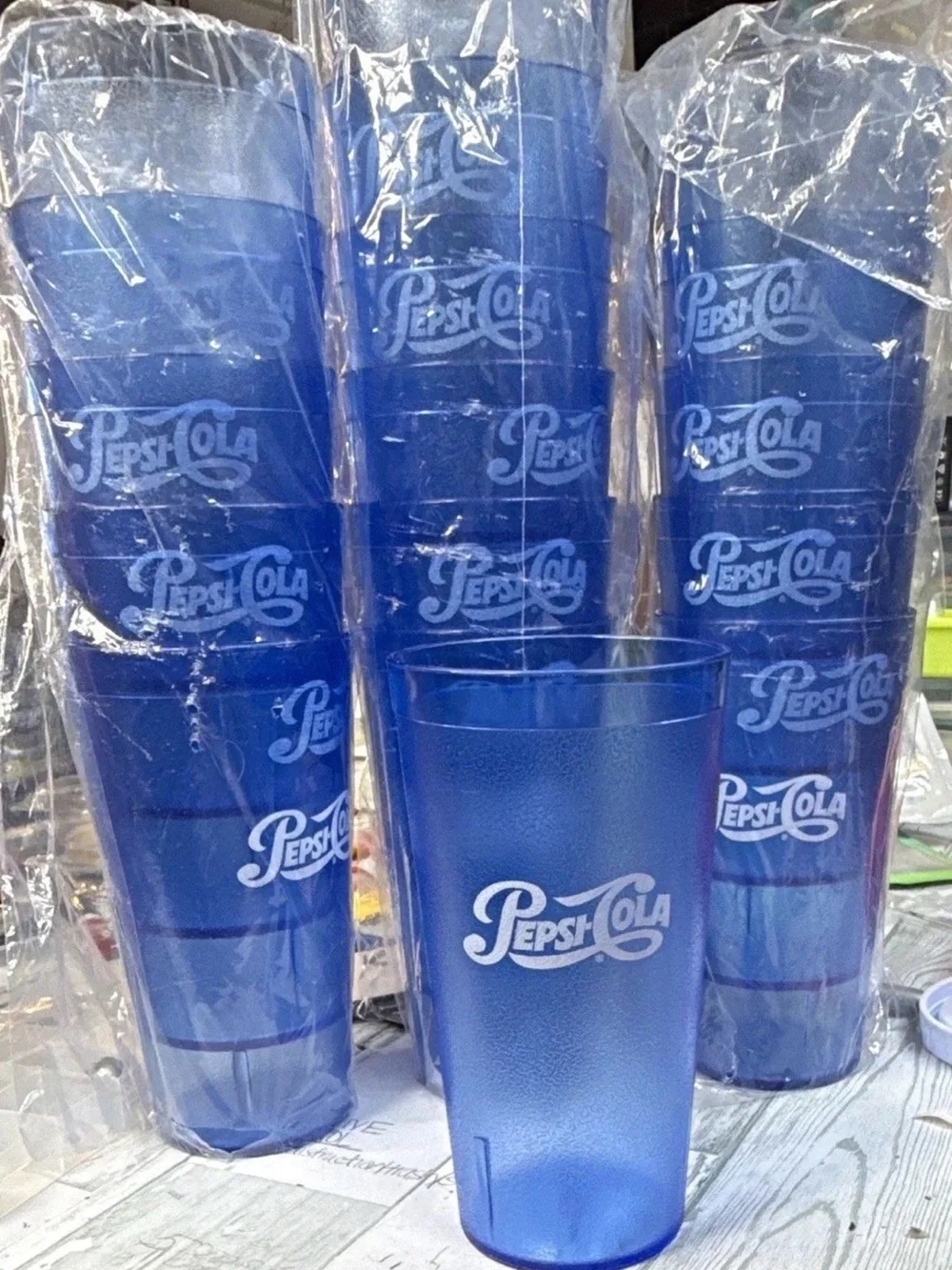 NEW Pepsi Cola Vintage Logo Blue 20oz Tumblers Set Advertising Soda Collectors